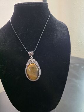 Tiger's Eye Oval Pendant Necklace - Brown